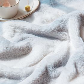 Printed Faux Rabbit Fur Throw, Lightweight Plush Cozy Soft Blanket, 50" x 60", Grey Strip